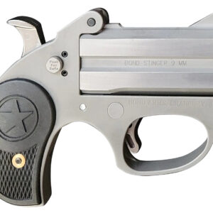 Bond Arms BASRS Stinger  9mm Luger 2rd 2.5" Matte Stainless Steel Double Barrel & Frame, Rebounding Hammer, Blade Front/Fixed Rear Sights, Black Rubber Grip, Manual Safety