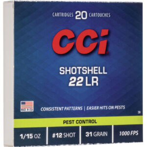 CCI 0039 Rimfire Shotshell 22LR 31gr #12Shot 20 Per Box/100 Case