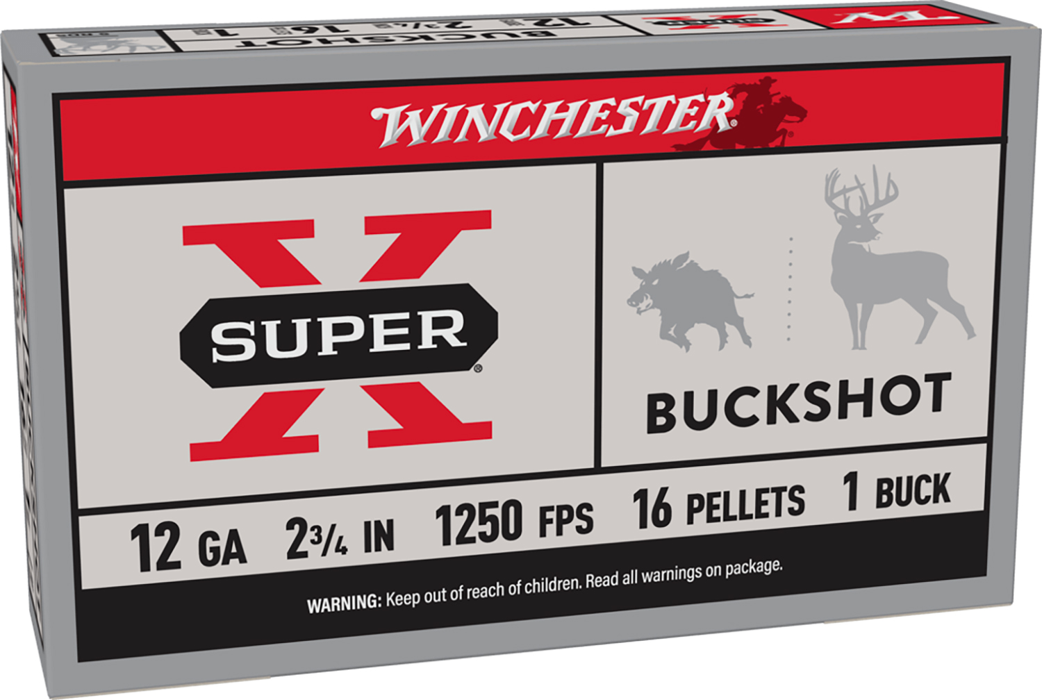 Winchester Ammo XB121 Super X 12Gauge 2.75" 1Buck Shot 5 Per Box/50 Case