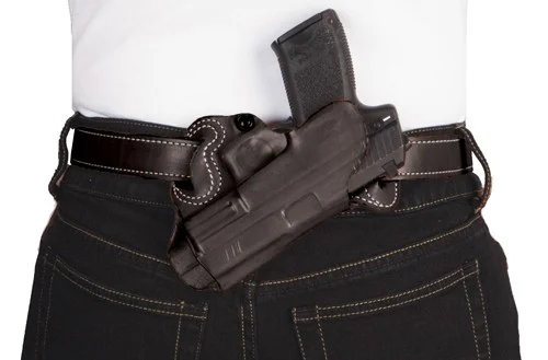 DESANTIS SMALL OF BACK HOLSTER - RH OWB LEATHER COLT 1911 BLK