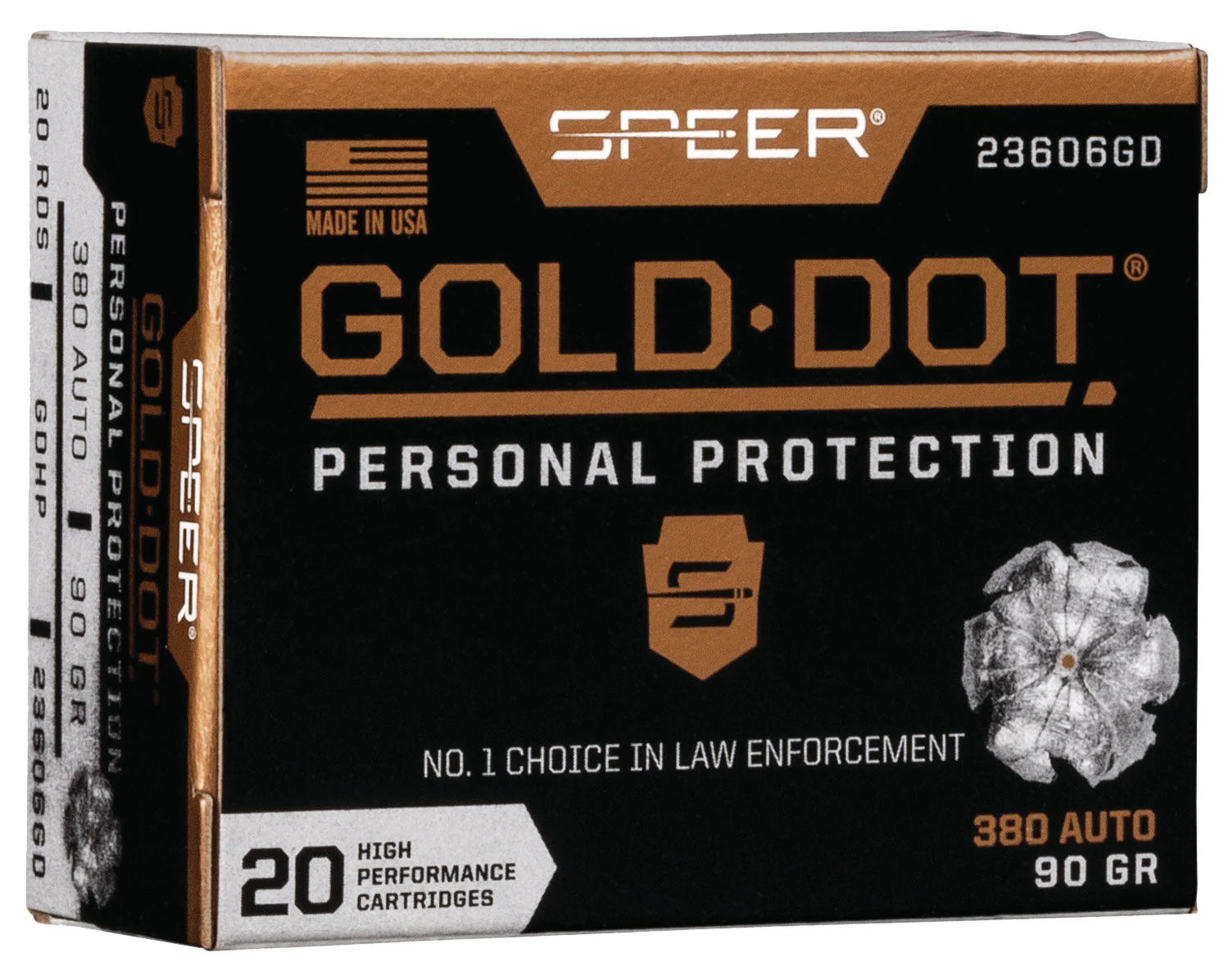 Speer 23606GD Gold Dot Personal Protection 380ACP 90gr Hollow Point 20 Per Box/10 Case