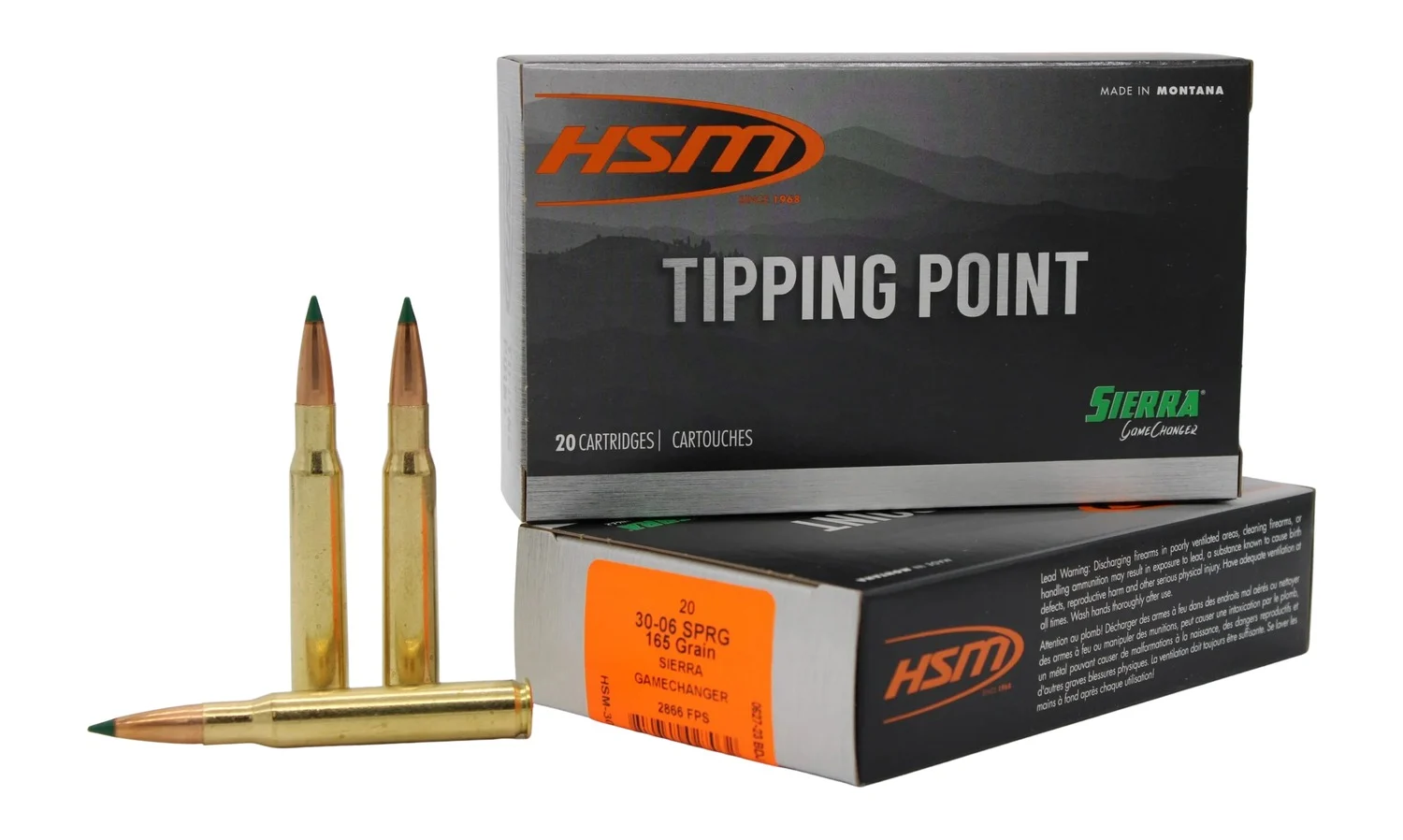 HSM 300645N Tipping Point 30-06 Springfield 165 gr Sierra GameChanger 20 Per Box/ 20 Case