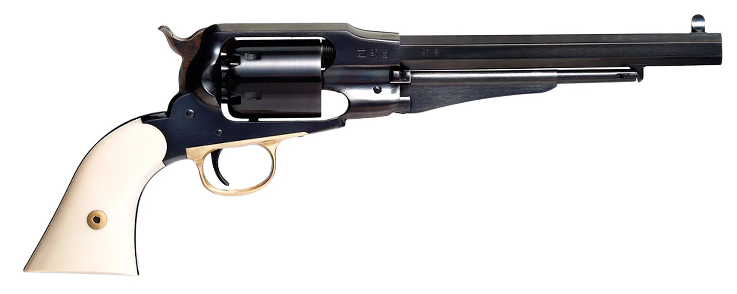 Taylors & Company 550778 1858 Remington Sodbuster Uberti 44 Cal 6 Shot Percussion 8" Blued Octagon Barrel, Blued Cylinder & Steel Frame, Ivory Polymer Grip