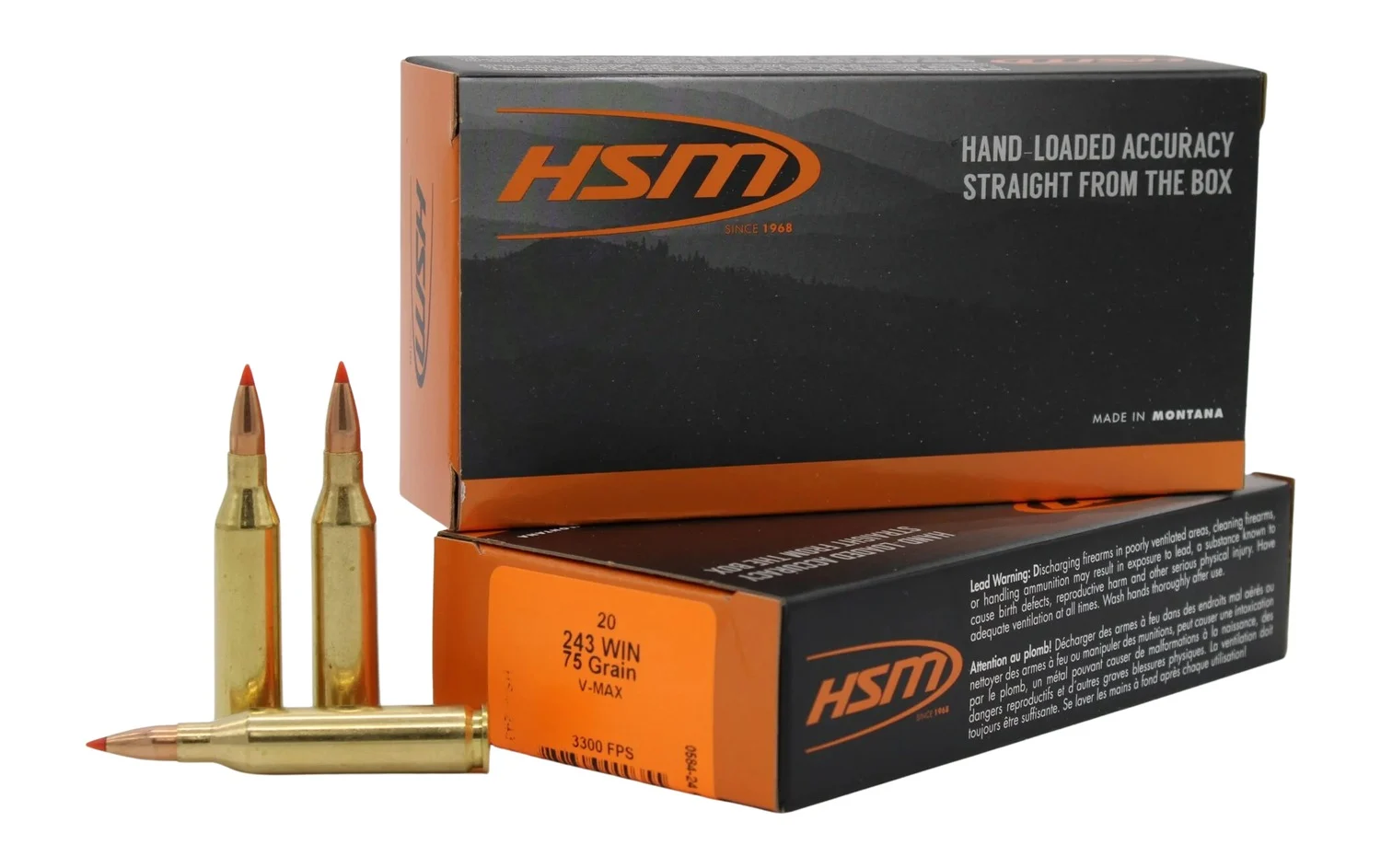 HSM 2432N Varmint 243 Win 75 gr Hornady V Max 20 Per Box/ 25 Case