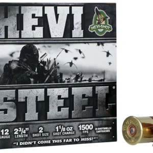 HEVI-Shot HS61222 HEVI-Steel  12Gauge 2.75" 1 1/8oz 2Shot 25 Per Box/10 Case