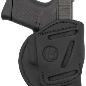 1791 Gunleather 4WH3SBLL 4-Way IWB/OWB Size 03 Stealth Black Leather Belt Clip Compatible w/Glock 26/Ruger LC9/S&W M&P Shield/2.0 9/40 Left Hand