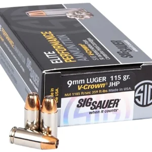 Sig Sauer E9MMA1COMP50 Match Elite Competition 9mmLuger 115gr V-Crown Jacketed Hollow Point 50 Per Box/20 Case