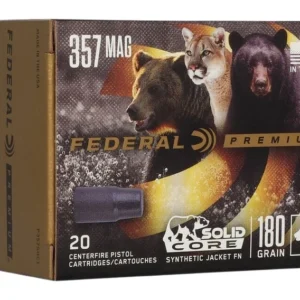 Federal P357SHC1 Premium  357Mag 180gr Solid Core Synthetic Flat Nose 20 Per Box/10 Case