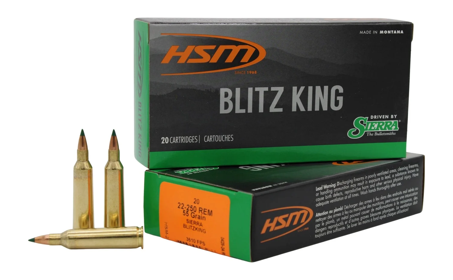 HSM 2225020N Varmint 22-250 Rem 55 gr Sierra BlitzKing 20 Per Box/ 25 Case