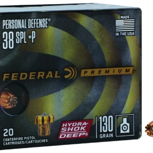 Federal P38HSD1 Premium Personal Defense 38Special+P 130gr Hydra-Shok Deep Hollow Point 20 Per Box/10 Case
