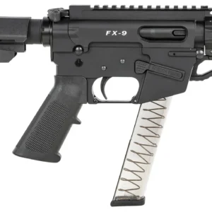 Freedom Ordnance FX9P4S FX-9 9mm Luger 31+1 4" Black Nitride Barrel w/Faux Suppressor, Black Hard Coat Anodized Aluminum Receiver, SB Tactical SBA3 Pistol Brace Stock, Black Polymer Grip