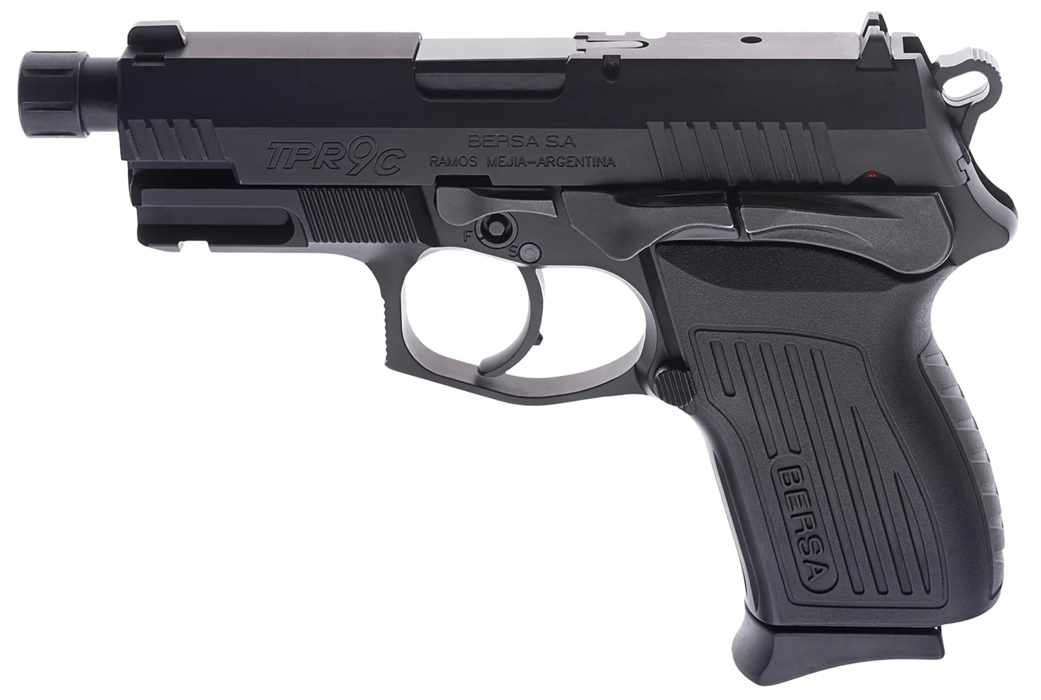 Bersa TPR9CMX TPRCX Compact Frame 9mm Luger 13+1, 4.10" Black Steel Threaded Barrel, Matte Black Serrated Steel Slide & Aluminum Frame w/Beavertail, Ambidextrous
