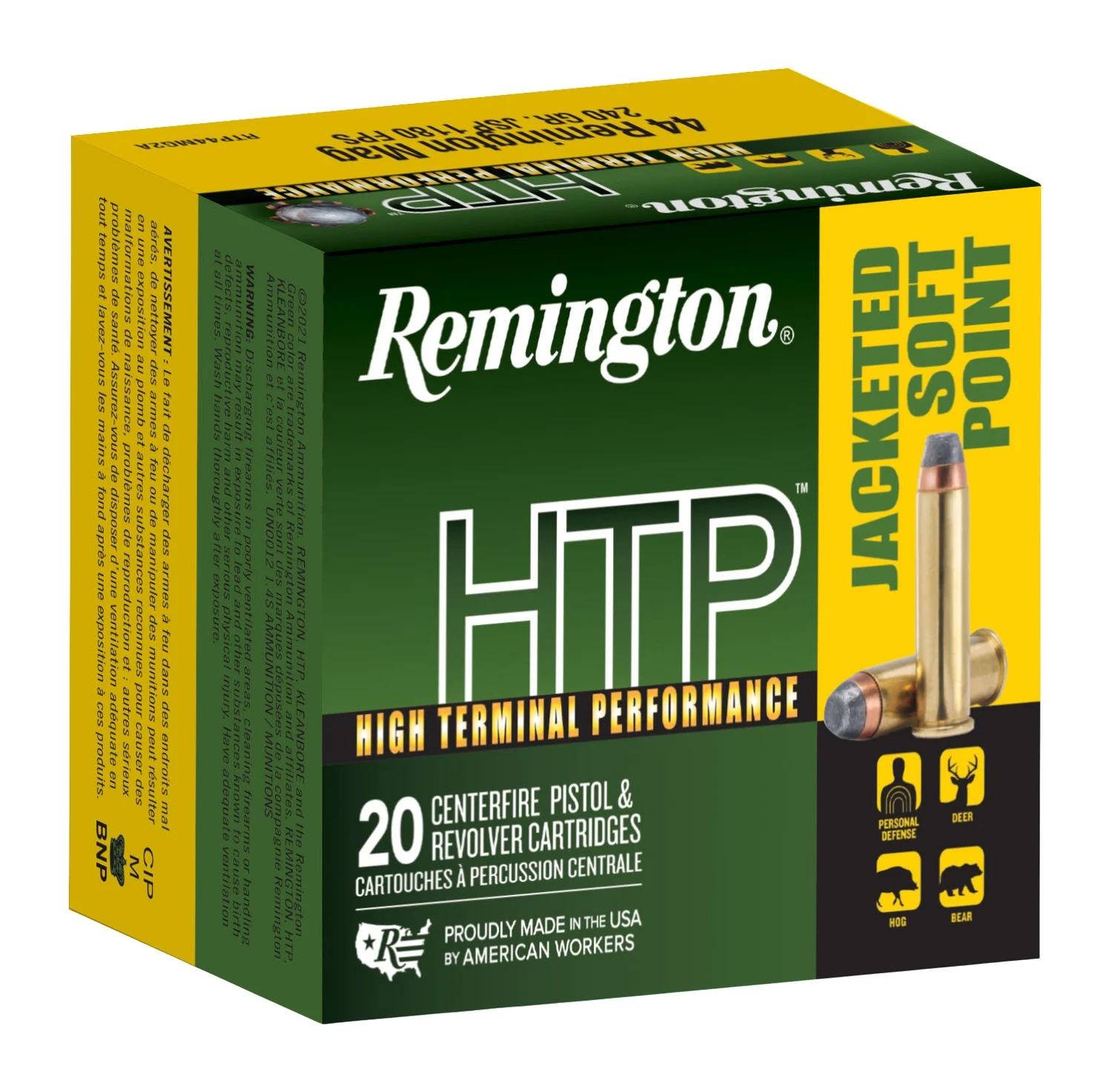 Remington Ammunition 23002 HTP 44RemMag 240gr Jacketed Soft Point 20 Per Box/25 Case