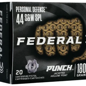 Federal PD44SP1 Punch Personal Defense 44S&W Spl 180gr Jacketed Hollow Point 20 Per Box/10 Case