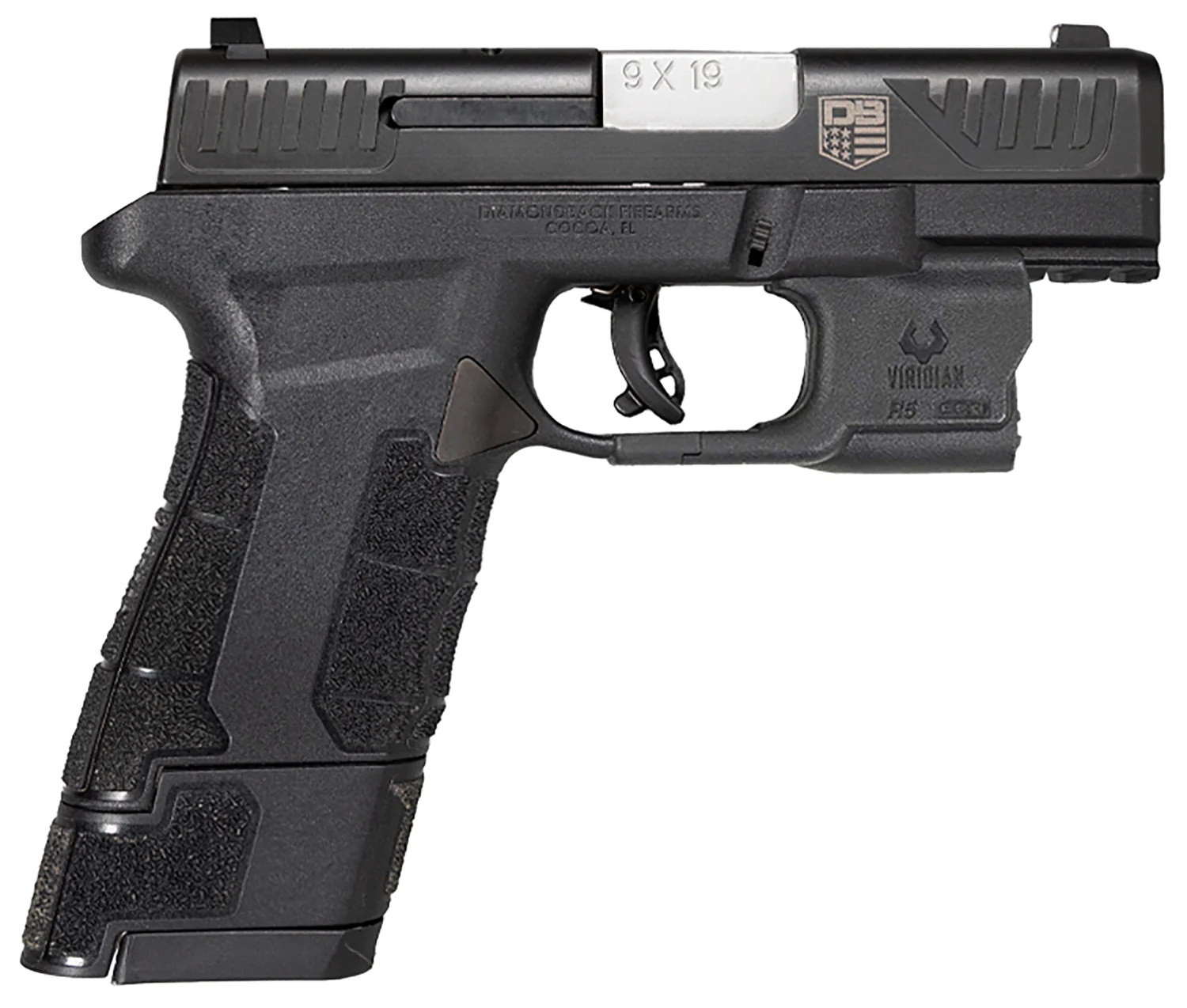 Diamondback DB0301P001 DBAM29 Sub-Compact 9mm Luger 3.50" 12+1,17+1 Overall Black Finish with Serrated Nitride Stainless Steel Slide, Polymer Grip & Picatinny Rail Includes Viridian Laser & Holster