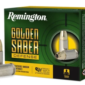 Remington Ammunition 27603 Golden Saber Defense 9mmLuger+P 124gr Brass Jacketed Hollow Point 20 Per Box/25 Case