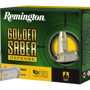 Remington Ammunition 27611 Golden Saber Defense 45ACP +P 185gr Brass Jacketed Hollow Point 20 Per Box/25 Case