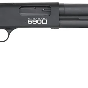 Mossberg 51605 590S  12 Gauge Pump 3" 9+1 18.50" Matte Blued Steel Barrel, Matte Blued Optic Ready Receiver, Fixed Black Synthetic Stock, Right Hand