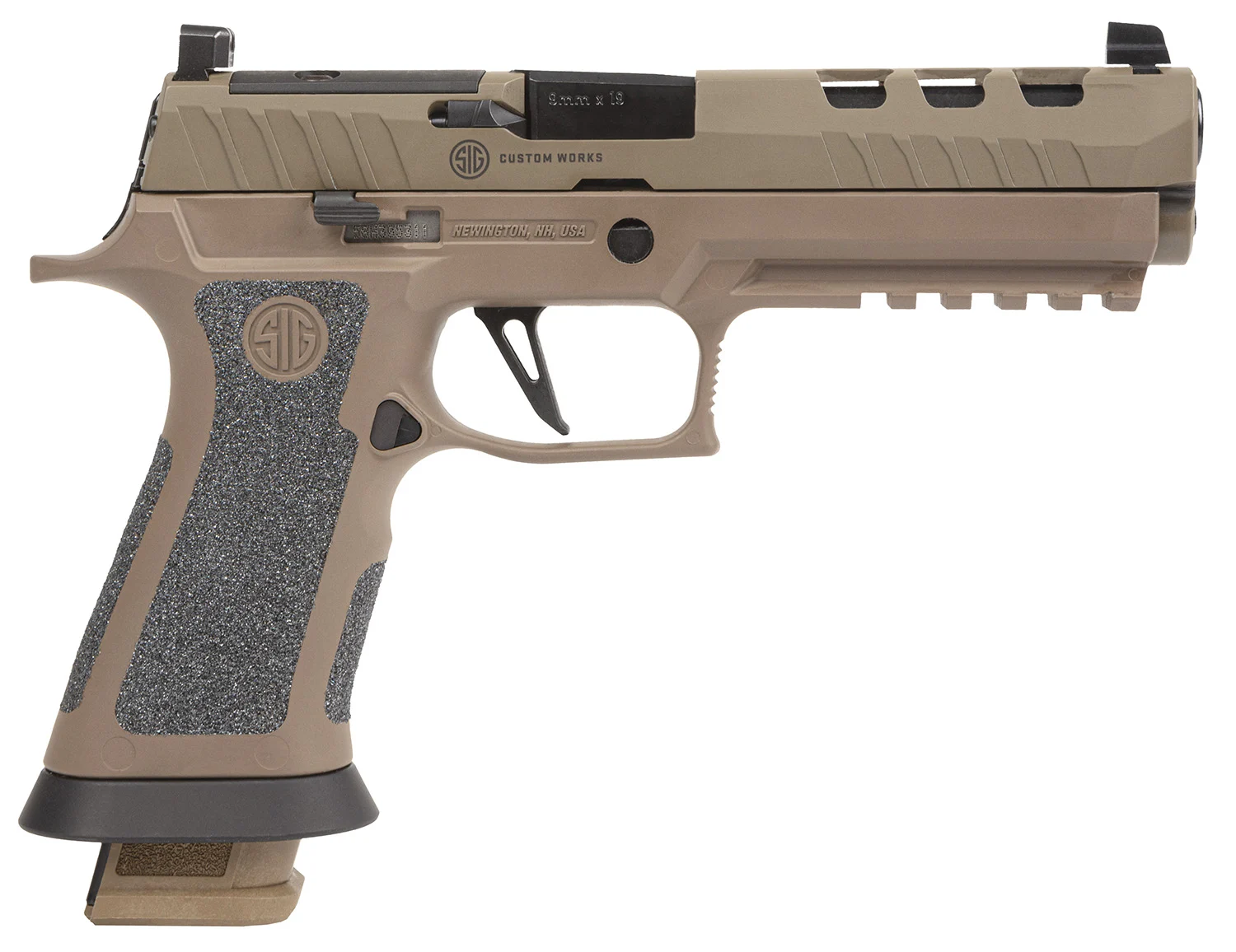 Sig Sauer 320X59DH3 P320 XFive DH3 9mm Luger 21+1 5" Black Bull Barrel, Coyote Cerakote DH3 Custom Works Optic Ready Slide, Coyote Cerakote DH3 SS Frame w/Picatinny Rail & Beavertail, Coyote TXG Grips