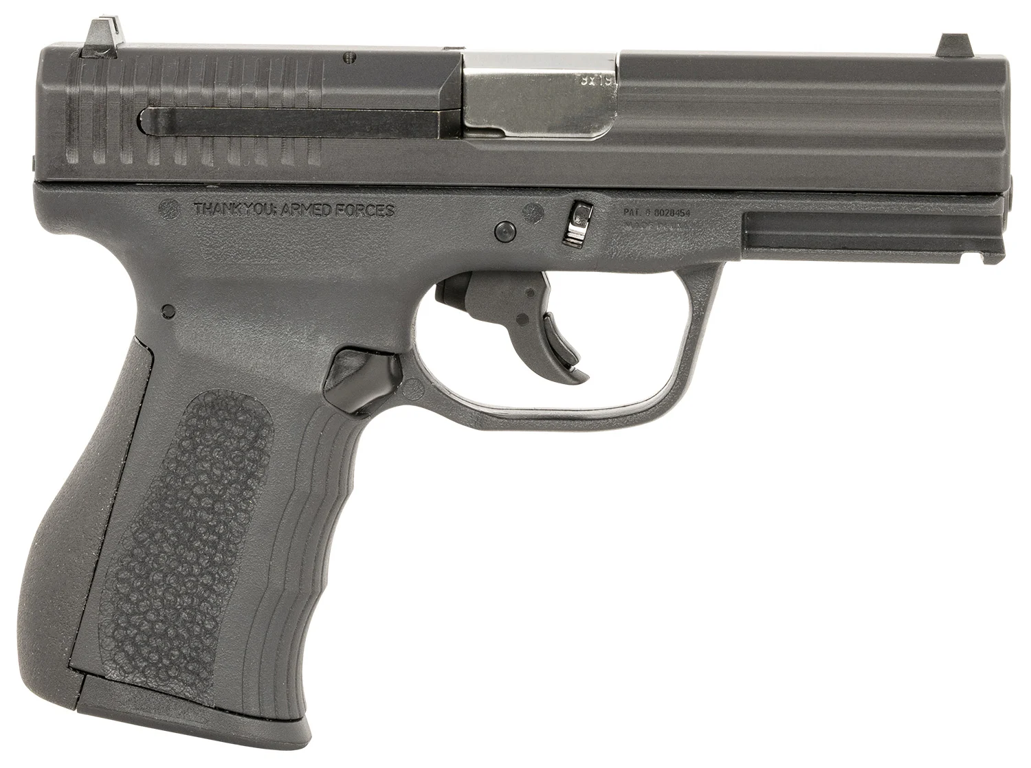 FMK G9C1G2BSSCMS 9C1 G2 *CA/MA Compliant Compact Frame 9mm Luger 10+1 3.87" Black Stainless Steel Barrel, Black Serrated Carbon Steel Slide, Black Polymer Frame w/Picatinny Rail, Black Backstrap Grip