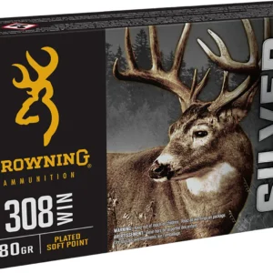 Browning Ammo B192603081  Silver 308Win 180gr Plated Soft Point 20 Per Box/10 Case