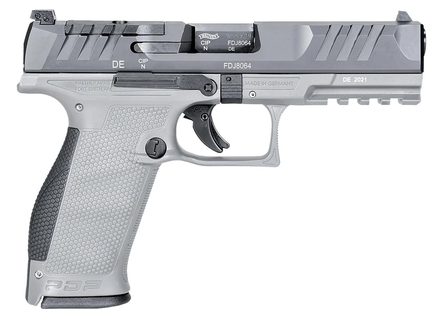 Walther Arms 2858371NP3 PDP Full Size Frame 9mm Luger 18+1 4.50" Stainless Polygonal Rifled Barrel, Optic Ready/Serrated Steel Slide, Gray Polymer Frame w/Picatinny Rail Ambidextrous