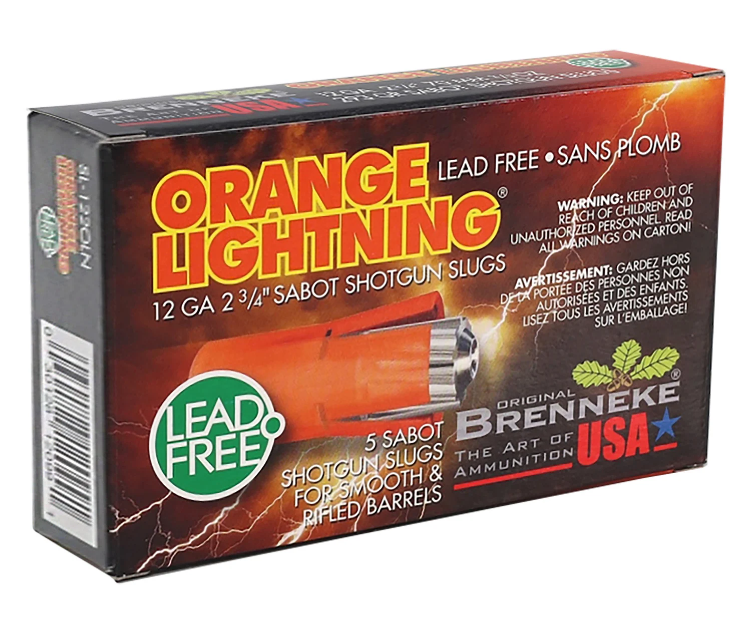 Brenneke SL122OLN Orange Lightning 12Gauge 2.75" 2/3oz Slug Shot 5 Per Box/50 Case