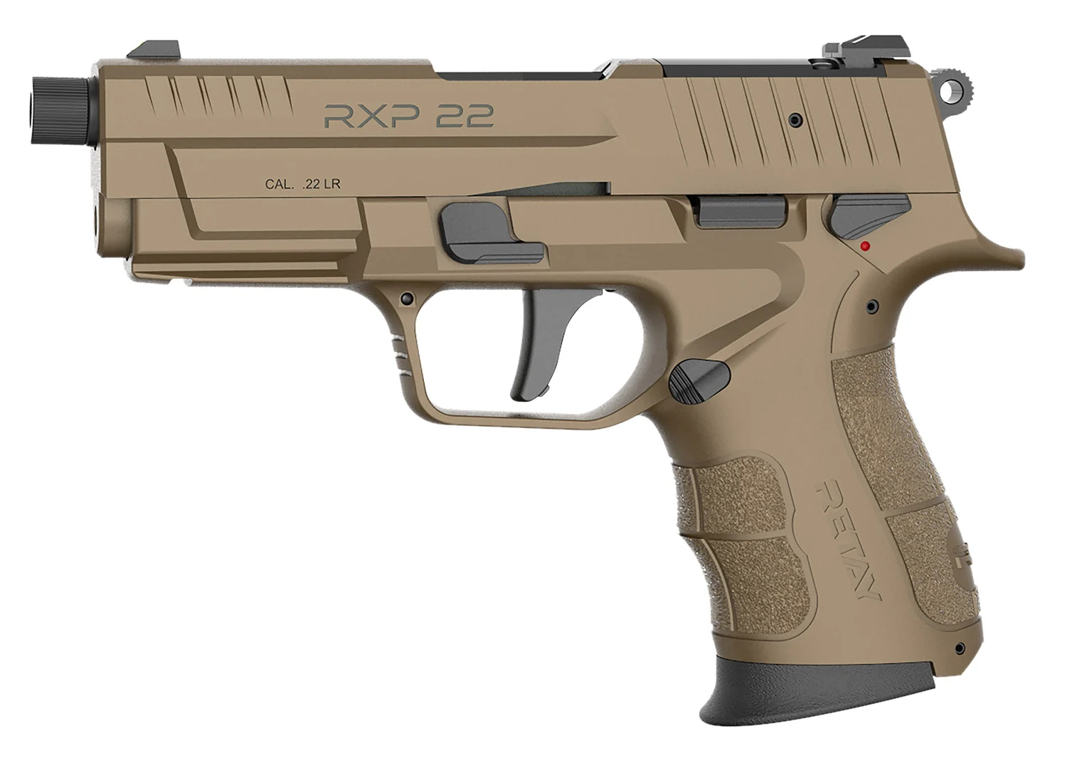 Retay USA RXP22FDE13TH RXP 22 LR 13+1 4" Black Threaded Barrel, Flat Dark Earth Cerakote RMR/RMSc Optic Ready/Serrated Slide, Flat Dark Earth Cerakote Polymer Frame w/Accessory Rail, Textured Grip