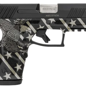 Taurus 1-GX2931-EN1 GX2  Compact Frame 9mm Luger 13+1 3.38" Stainless Steel Barrel, Matte Black Serrated Alloy Steel Slide, Black w/Eagle, Stars & Stripes Polymer Frame w/Accessory Rail