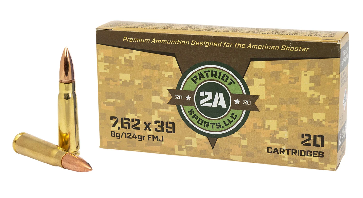 PATRIOT SPORTS LLC P762124F 7.62x39mm 124gr Full Metal Jacket 20 Per Box/50 Case