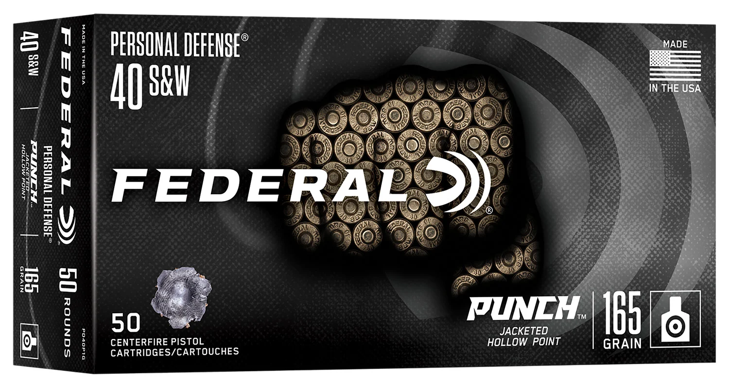 Federal PD40P1G Punch 40S&W 165gr Jacketed Hollow Point 50 Per Box/10 Case