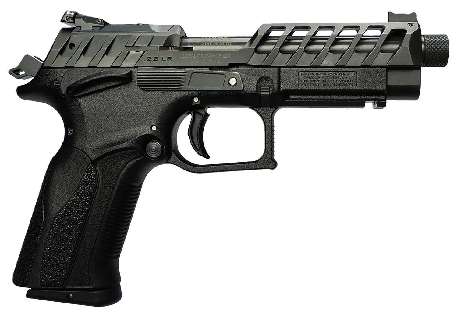 Grand Power 8588005808682 K22 X-Trim Mk23 22 LR 10+1 4.25" Black Barrel, Black Optic Cut/Serrated Slide, Black Steel Frame w/Beavertail, Interchangeable Backstrap Grip
