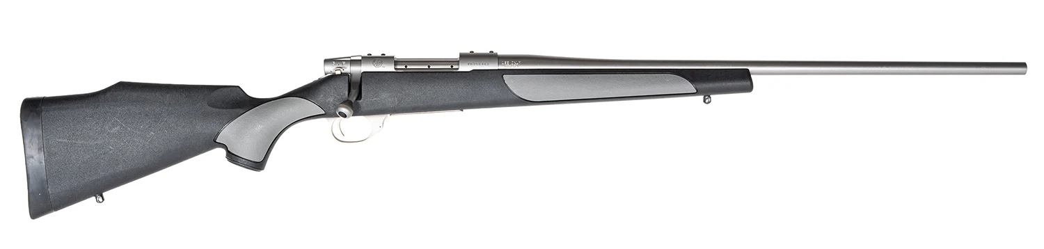 Weatherby Vanguard Weatherguard Full Size 308 Win 4+1 22" Satin Threaded Barrel, Satin Stainless Steel Drilled & Tapped Receiver, Black/Gray Weatherguard Stock
