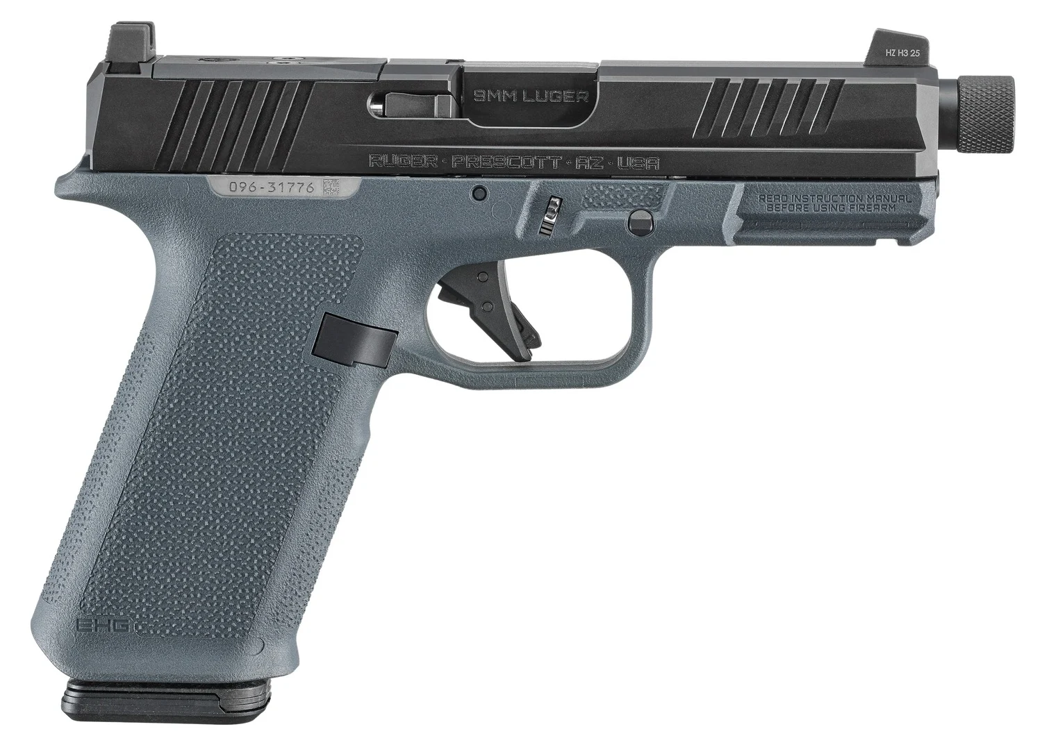 Ruger 19447 RXM 9mm Luger 17+1 4.50" Black FNC Nitride Alloy Steel Threaded Barrel & Optic Ready/Serrated Slide, Stealth Gray Polymer Frame w/Accessory Rail, Textured Grip, RMR/RMSc/DeltaPoint Pro Fo