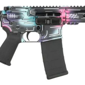 Shark Coast Tactical SCC07077DISCO-P Anime-15 Disco 5.56 NATO 30+1 10.50" Black Nitride Threaded Barrel, Aluminum Receiver w/Picatinny Rail, M-LOK Handguard, Polymer SB Tactical SBA3 Brace, Polymer Gr