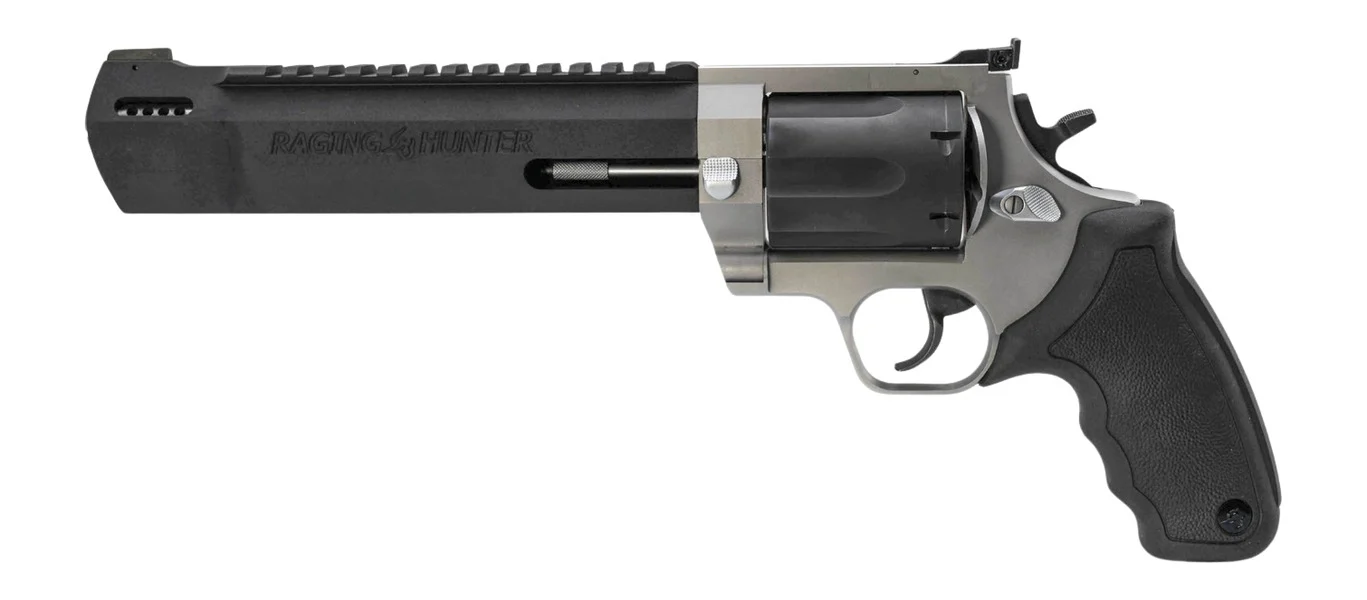 Taurus 2-35085RH Raging Hunter 350 Legend 6 Shot 8.38" Matte Black Barrel w/Picatinny Rail, Matte Black Oxide Cylinder, Matte Stainless Steel Frame w/Picatinny Rail, Transfer Bar Safety