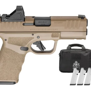Springfield Armory HCP9379FOSPPAC Hellcat Pro OSP 9mm Luger 17+1 3.70" Black Melonite Barrel, FDE Cerakote Steel Optic Ready/Serrated Slide & Polymer Frame w/Picatinny Rail, Adaptive Texture Grip