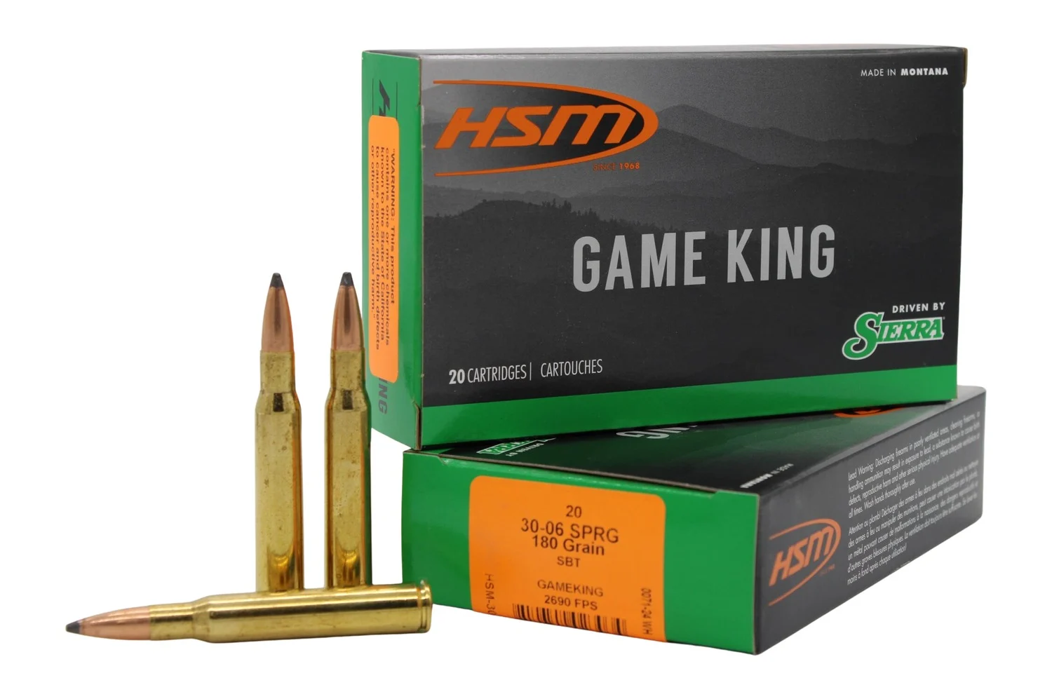 HSM 300641N Game King 30-06 Springfield 180 gr Sierra GameKing Spitzer Boat Tail 20 Per Box/ 20 Case