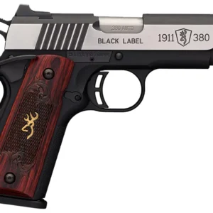 Browning 051913492 1911-380 Black Label Medallion Pro Compact 380 ACP 8+1, 3.63" Target Crown Steel Barrel, Blackened w/Silver Polished Flats Serrated SS Slide, Matte Black Polymer Frame w/Beavertail