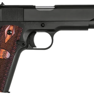 Auto-Ordnance 1911BKOW 1911 A1 GI Spec 45 ACP 7+1, 5" Stainless Steel Barrel, Matte Black Serrated Carbon Steel Slide & Frame w/Beavertail, Checkered Wood w/Integrated US Logo Grip