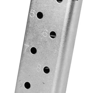 CMC Products 17150 Power Mag Railed 10rd 45 ACP Fits 1911 Government Stainless Steel w/ Black Base Pad
