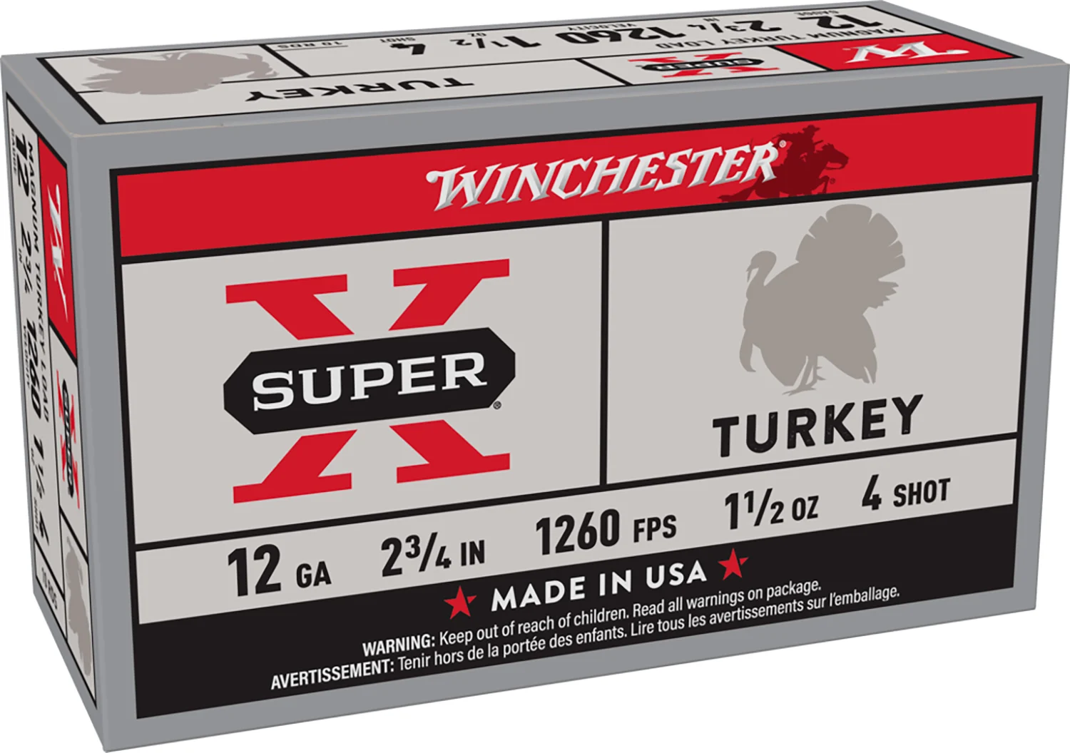 Winchester Ammo X12MT4 Super X Magnum Turkey 12Gauge 2.75" 1 1/2oz Copper Plated 4Shot 10 Box/10 Case