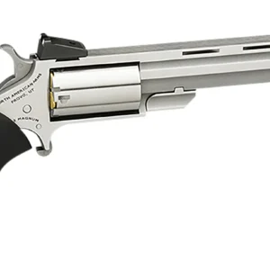 North American Arms MMTL Mini-Master *CA Compliant 22 LR 5 Shot 4" Stainless Steel Vent Rib Barrel, Stainless Steel Frame, Stainless Cylinder, Black Finger Grooved Rubber Grip, Exposed Hammer