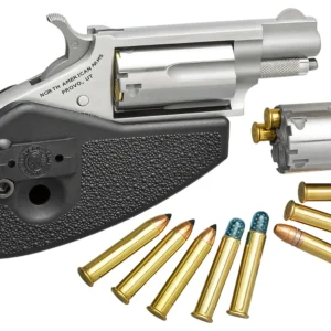 North American Arms 22MSCHG Mini-Revolver 22 LR/22 WMR 5 Shot 1.13" Stainless Steel Barrel, Frame & Cylinder, Black Synthetic Holster Grip, Exposed Hammer