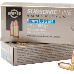 PPU PPS9MM Subsonic  9mmLuger Subsonic 158gr Full Metal Jacket 50 Per Box/20 Case