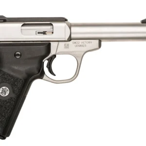 Smith & Wesson 10201 SW22 Victory Full Size Frame 22 LR 10+1, 5.50" Satin Stainless Steel Threaded Barrel, Slide & Frame, Black Textured Grip, Thumb Safety