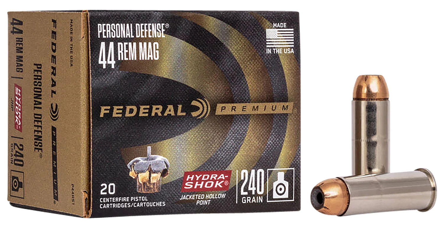 Federal P44HS1 Premium Personal Defense 44RemMag 240gr Hydra-Shok Jacketed Hollow Point 20 Per Box/25 Case