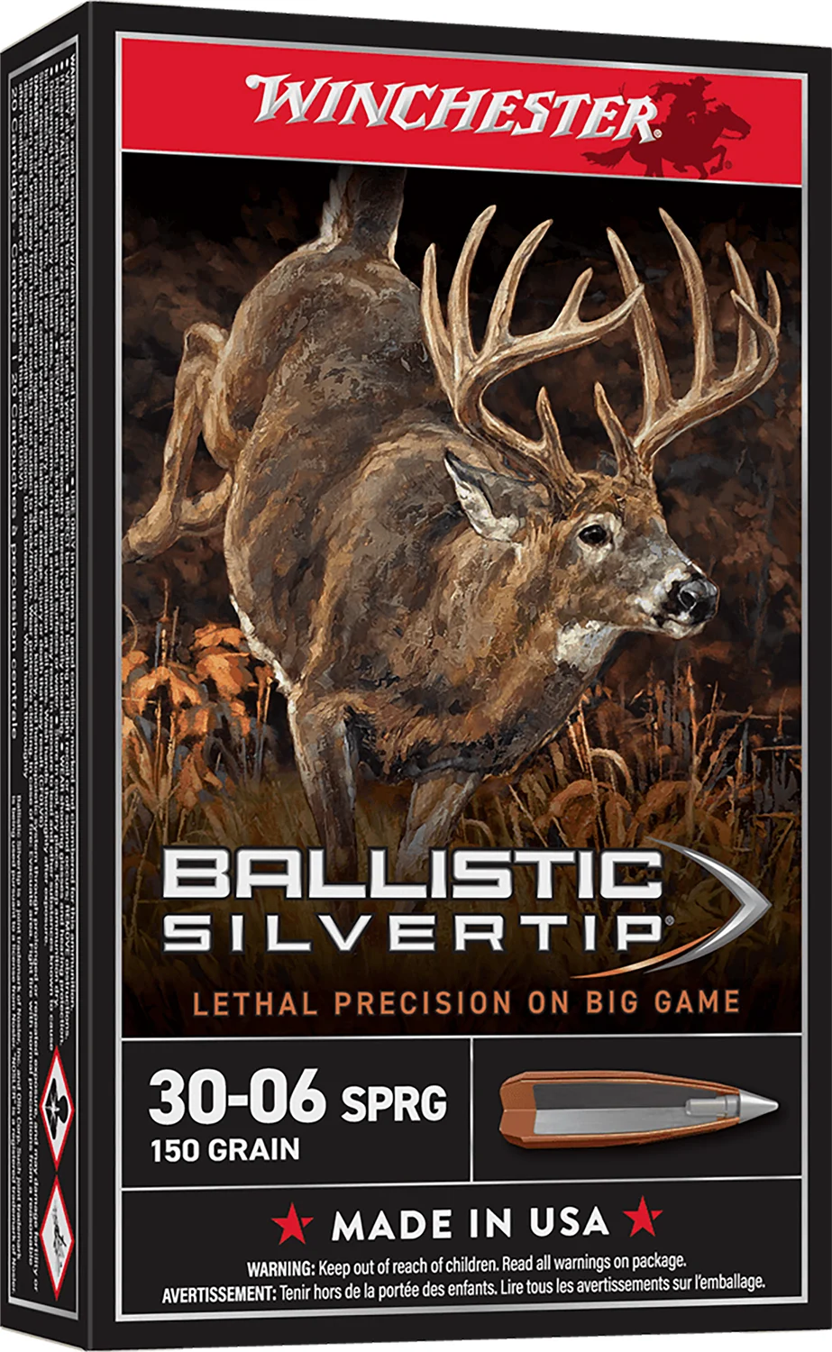 Winchester Ammo SBST3006 Ballistic Silvertip 30-06Springfield 150gr Rapid Controlled Expansion Polymer Tip 20 Per Box/10 Case
