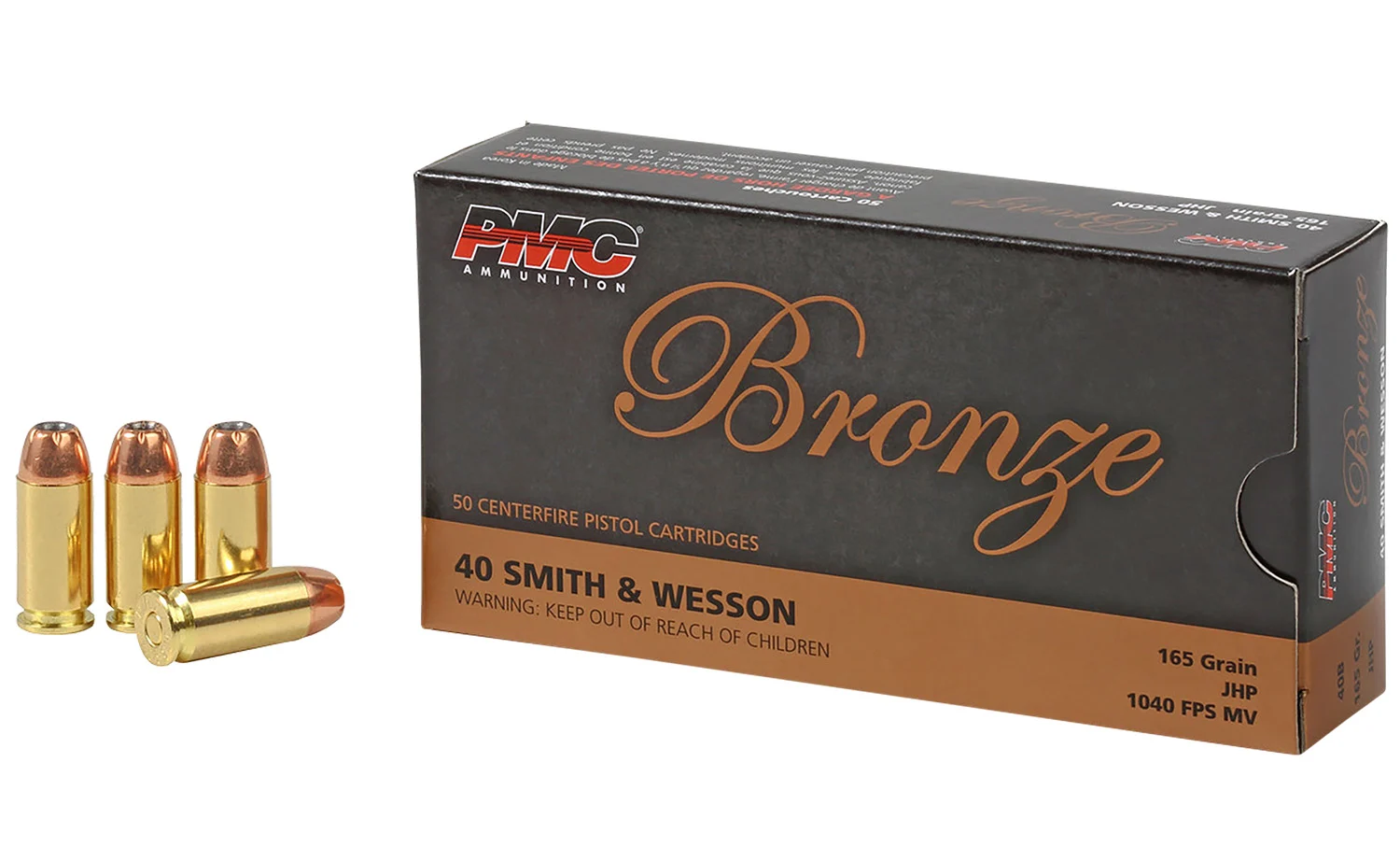 PMC 40B Bronze 40S&W 165gr Jacketed Hollow Point 50 Per Box/20 Case