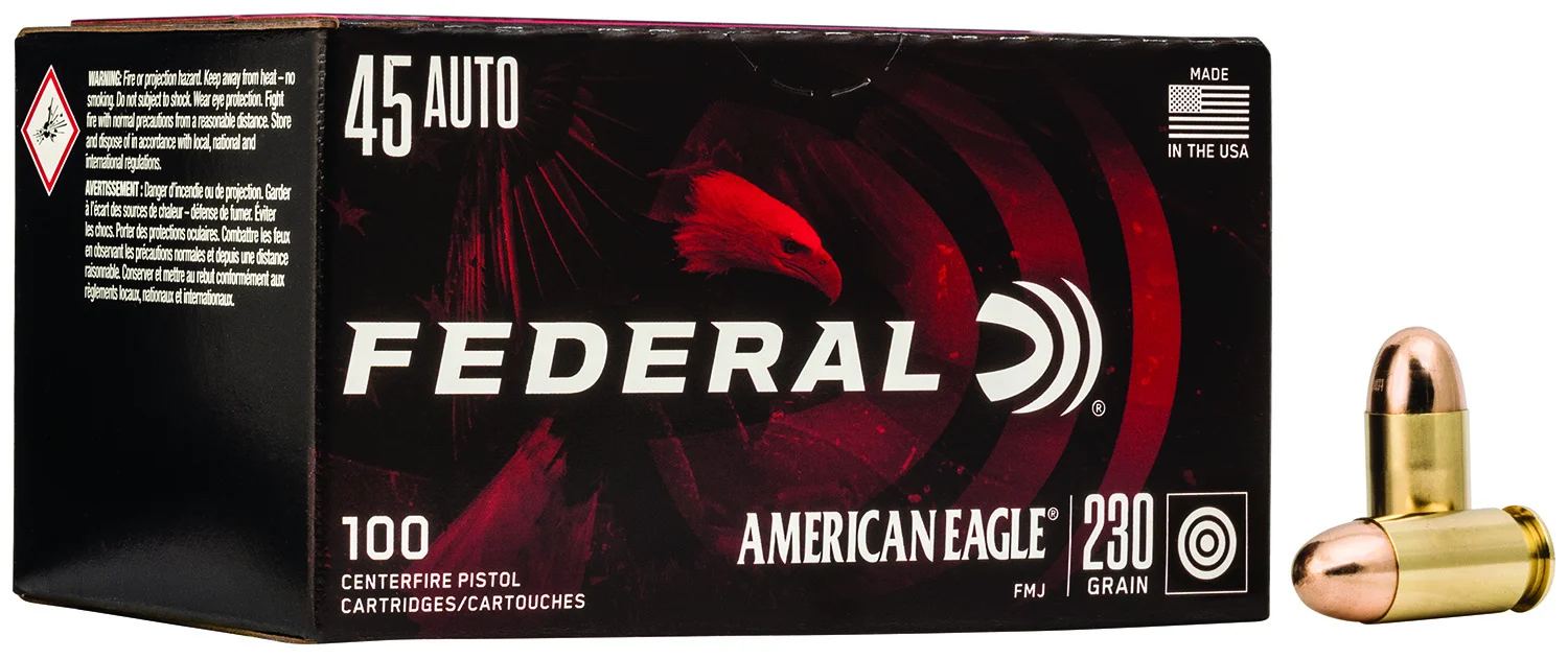 Federal AE45A100 American Eagle Handgun 45ACP 230gr Full Metal Jacket 100 Per Box/5 Case
